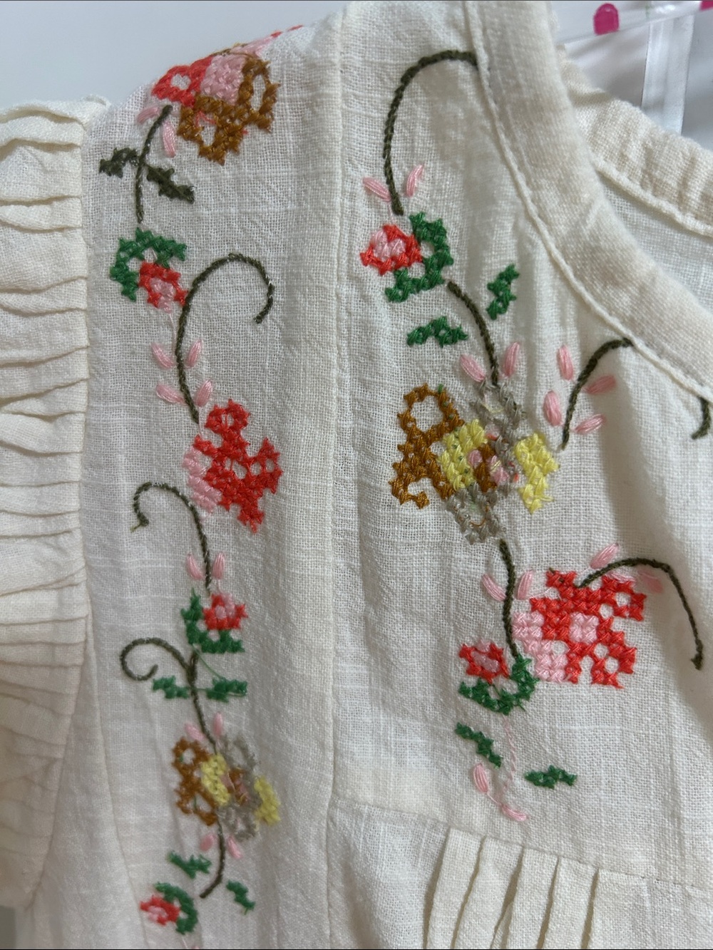 Jennifer & Grace Cream Embroidered Flutter-Sleeve Blouse - Picture 3 of 6